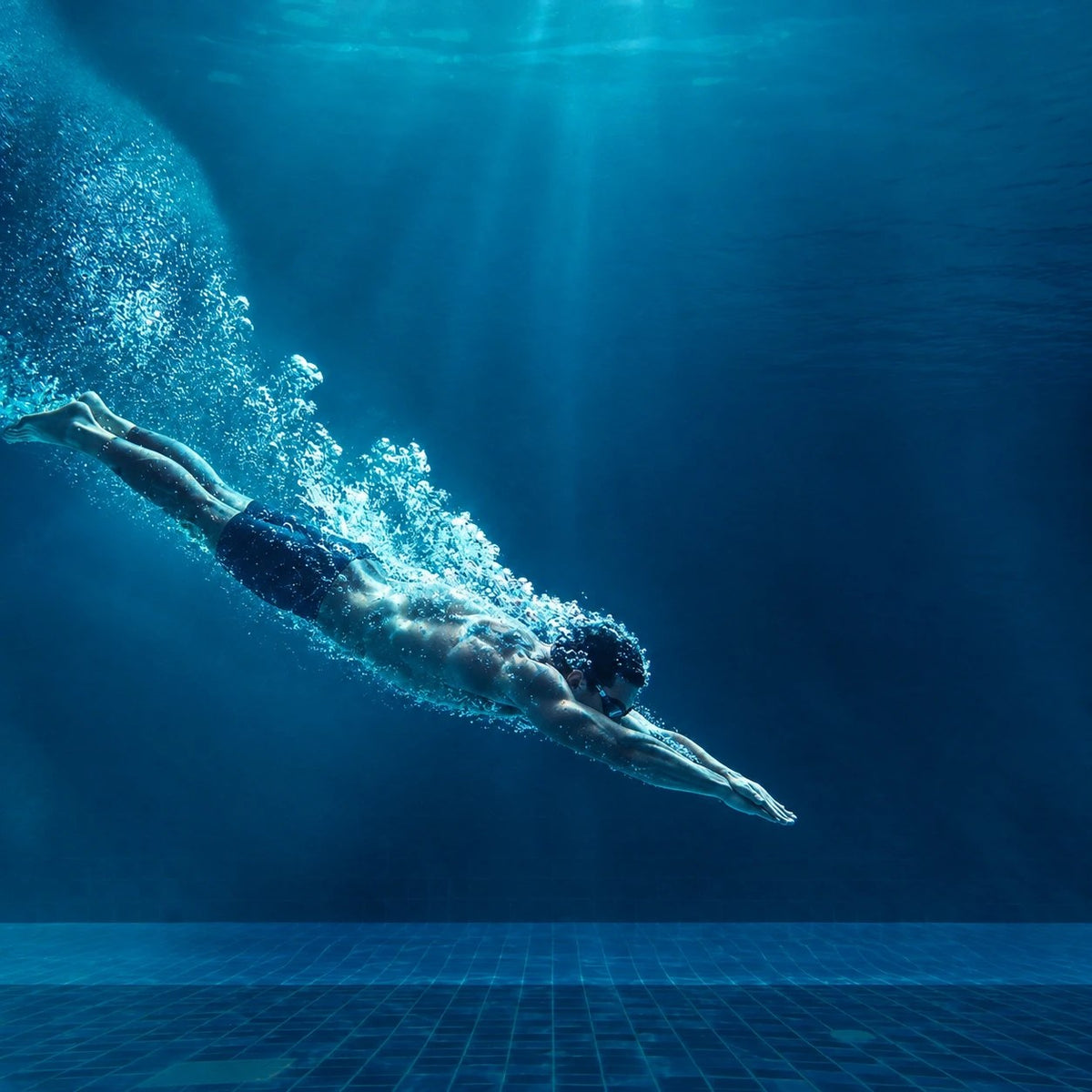 Nageur sous l'eau dans une piscine